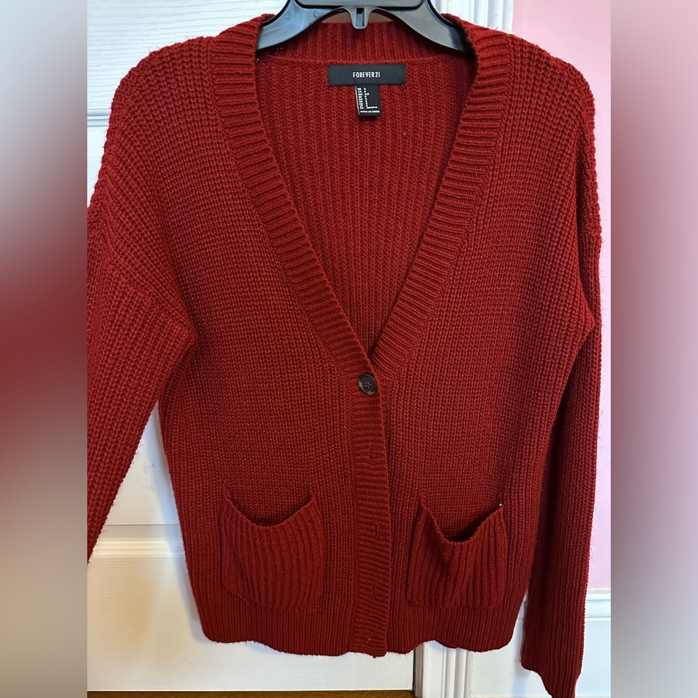 Red cardigan